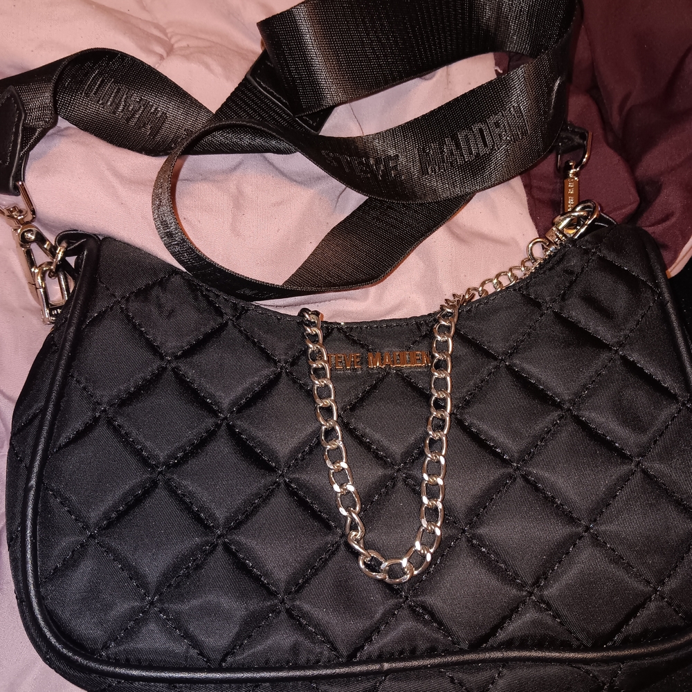 Steve Madden Black Quilted Shoulder Bag with Chain Strap